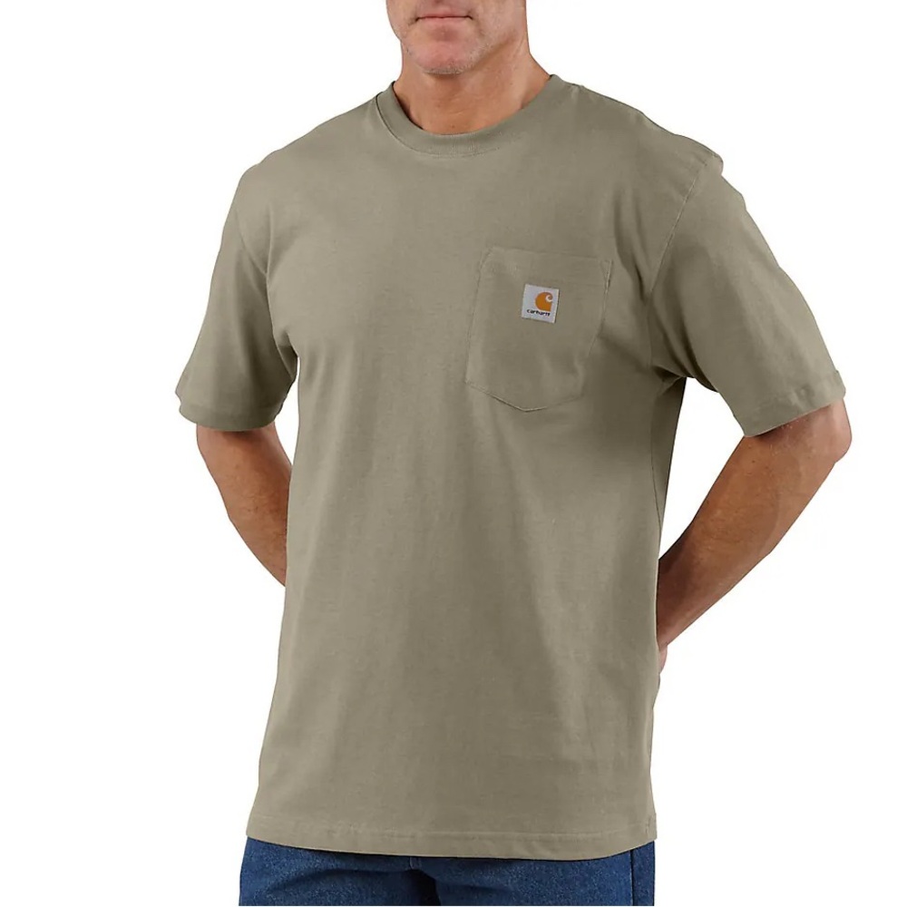 Two Men’s Carhartt Loosefit Pocket T-Shirts. Olive Green & Heather Gray. 2XL